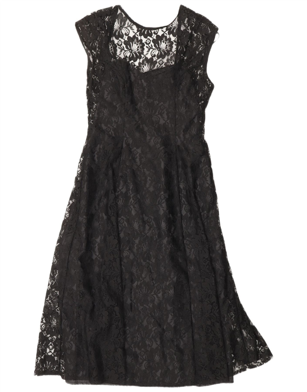 CLASSIC Vestido acampanado para mujer UK 40 Mediano Nylon floral negro