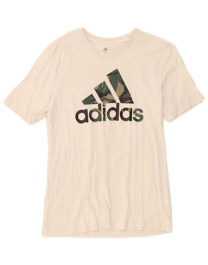 Adidas - Camiseta gráfica para hombre, talla pequeña, algodón blanco