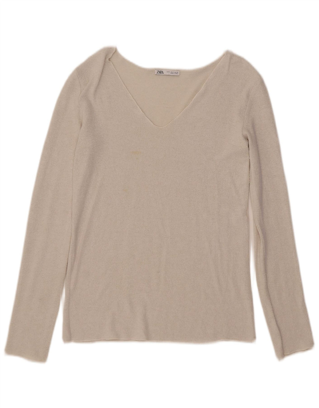 Zara Mujer Top Manga Larga UK 10 Small Blanco