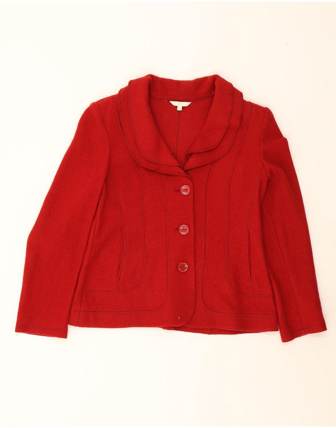 MARKS & SPENCER Womens 3 Button Blazer Jacket UK 14 Medium Red Wool Vintage Marks & Spencer and Second-Hand Marks & Spencer from Messina Hembry 