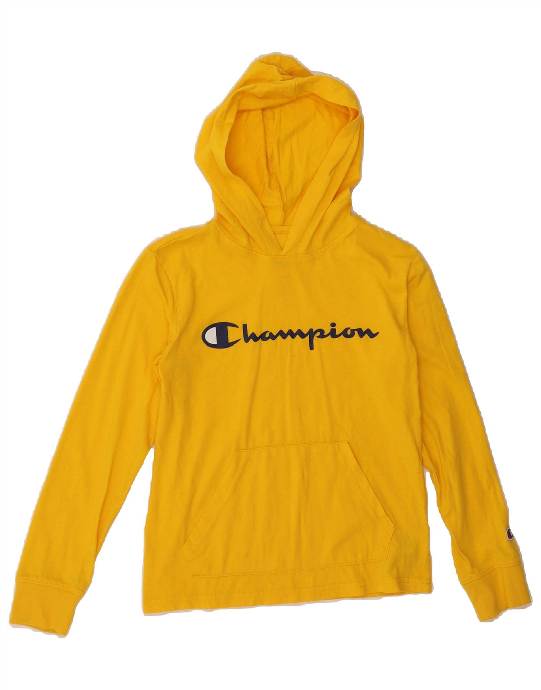 CHAMPION Boys Hooded Graphic Top Long Sleeve 9-10 Years Medium Yellow Vintage Champion and Second-Hand Champion from Messina Hembry 