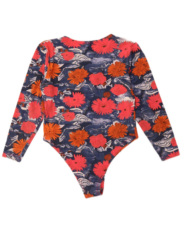 VINTAGE Womens Bodysuit UK 12 Medium Multicoloured Floral
