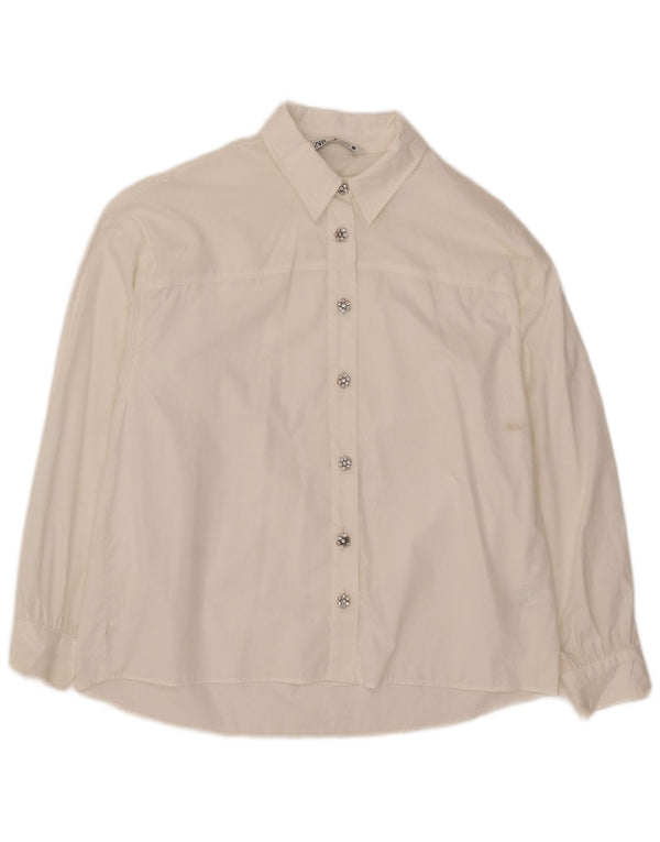 Zara Mujer Camisa Extragrande UK 10 Small Algodón Blanco