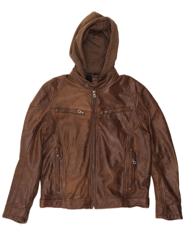 GIPSY Chaqueta de cuero con capucha de gran tamaño para mujer UK 20 2XL Cuero marrón