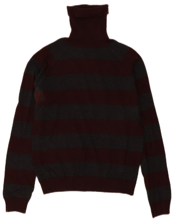 Zara - Jersey con cuello vuelto para mujer, talla 40, talla grande, algodón a rayas burdeos