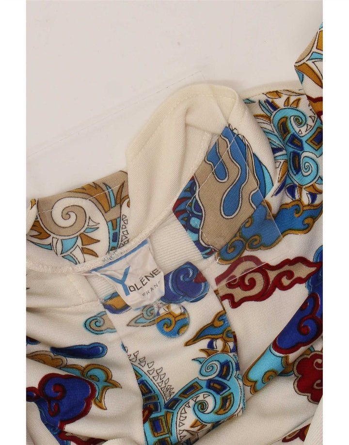 Vestido largo de manga larga con estampado abstracto vintage para mujer Talla 2 Pequeño Blanco