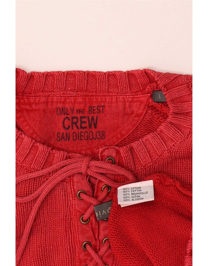 Crew - Jersey de cuello para hombre, talla grande, algodón rojo