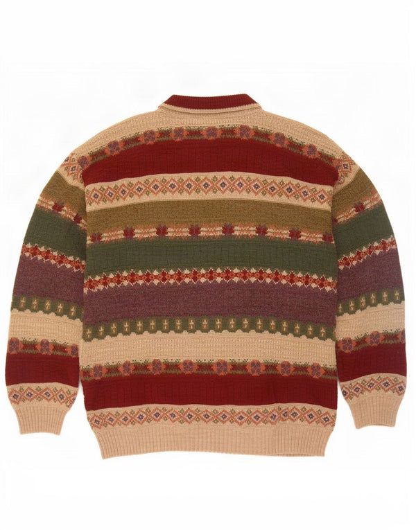 Vintage hombres cuello redondo jersey suéter IT 50 medio multicolor Fair Isle
