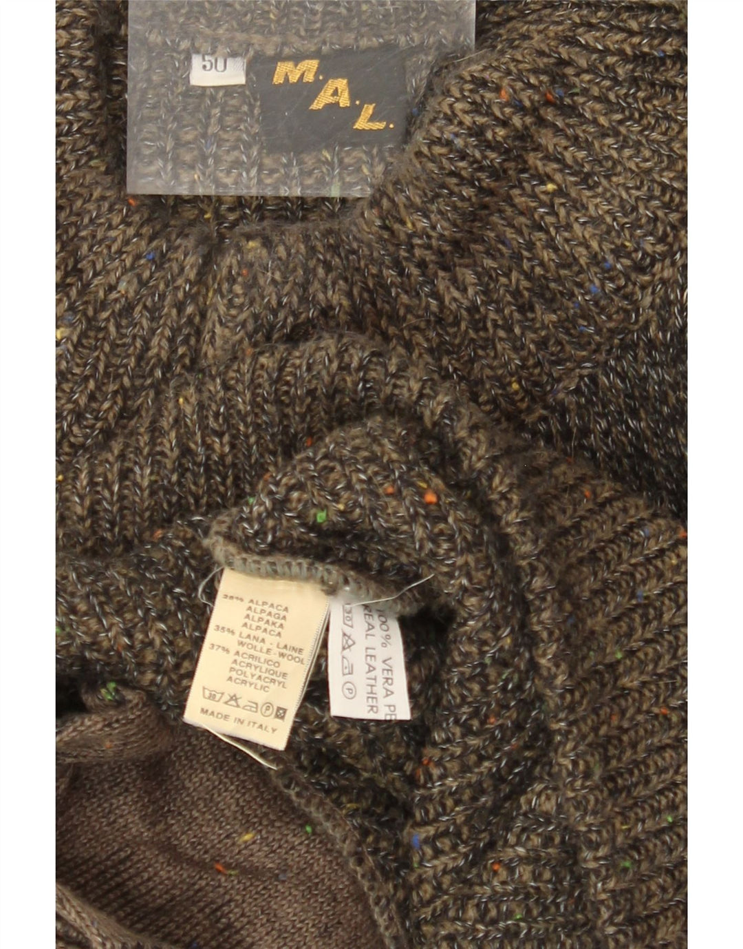 VINTAGE Suéter tipo cárdigan de corte holgado para hombre IT 50 Medium Khaki Flecked