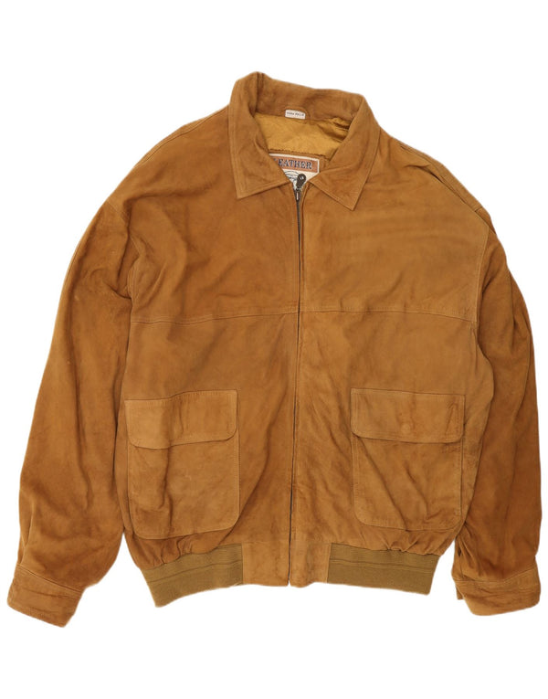 Vintage hombres ante bomber chaqueta IT 56 3XL cuero marrón