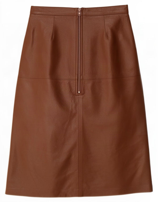 Falda de cuero de cintura alta vintage para mujer mediana W26 marrón