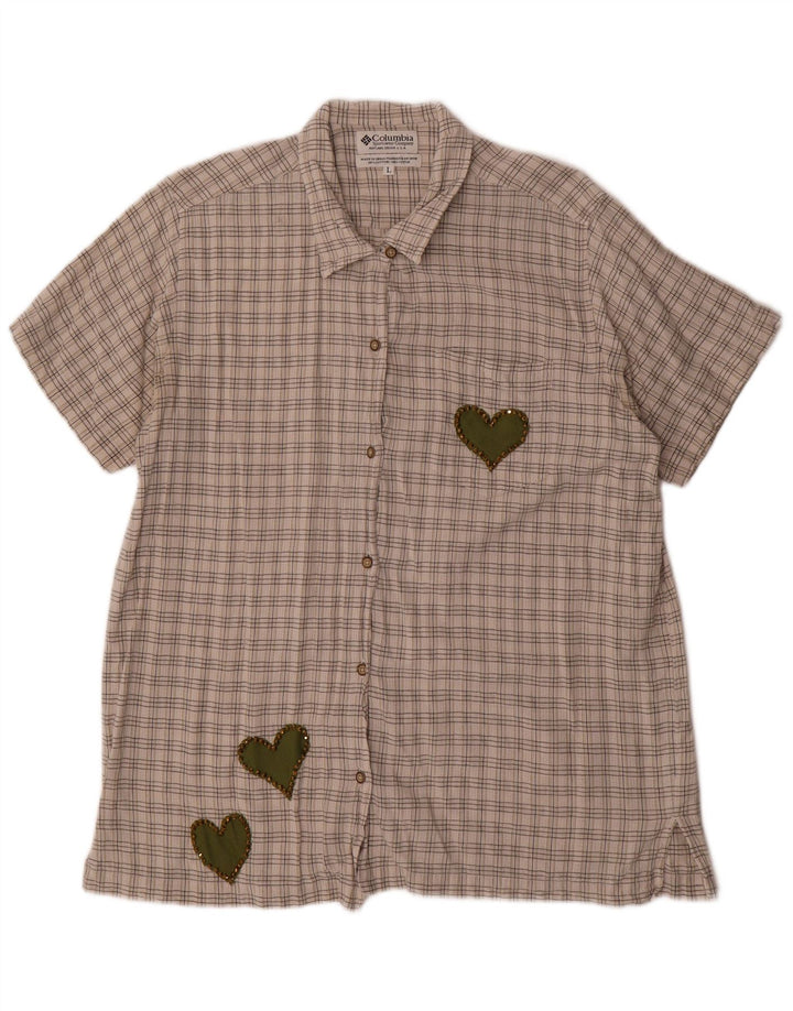 COLUMBIA Camisa de manga corta para mujer UK 46 Large Grey Check Cotton Heart