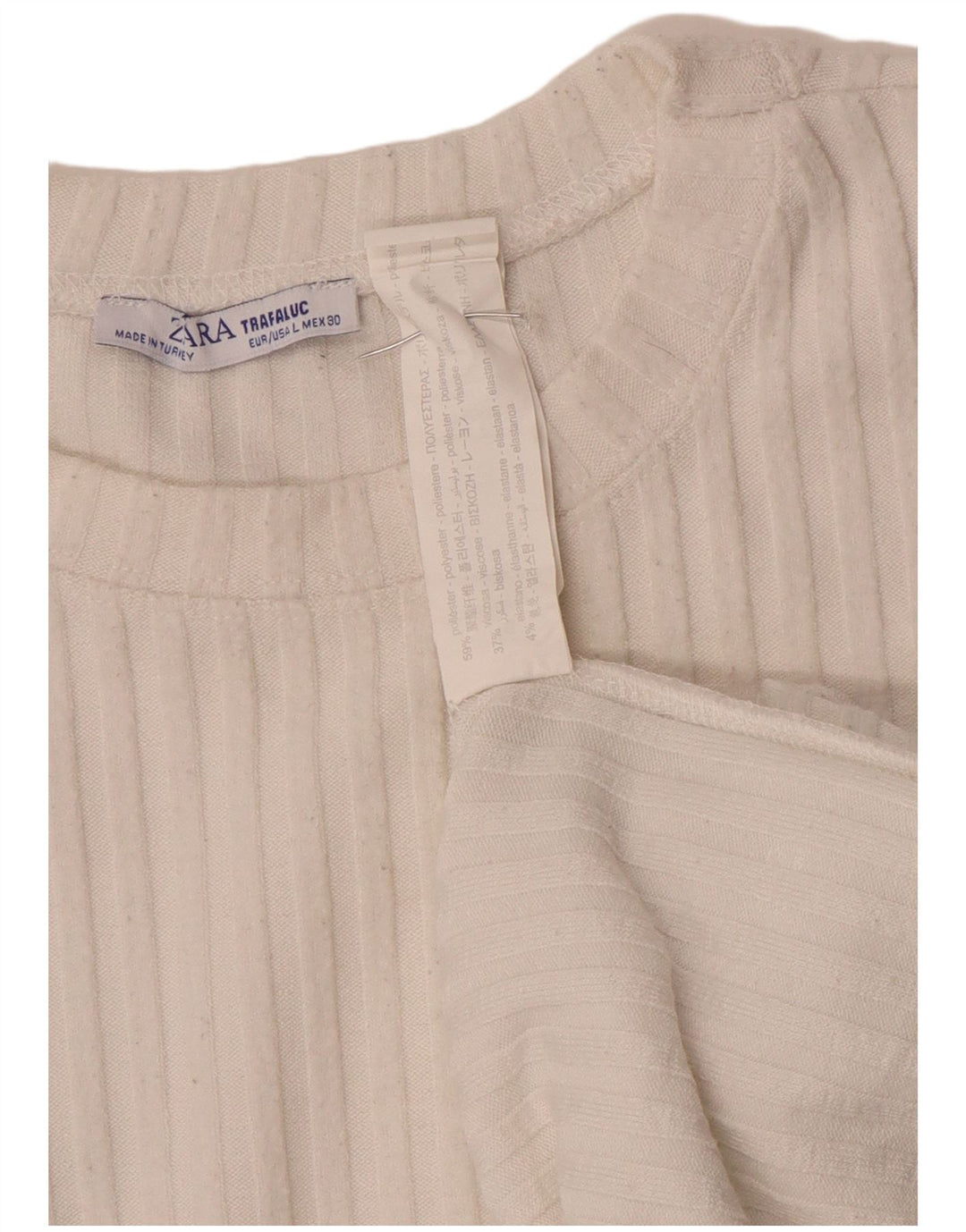 Zara Mujer Trafaluc Top Extragrande Manga Larga UK 46 Grande Poliéster Blanco