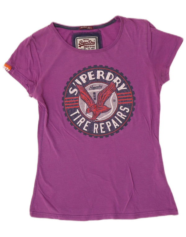 Superdry Camiseta Gráfica para Mujer Top UK 42 Algodón Púrpura Mediano