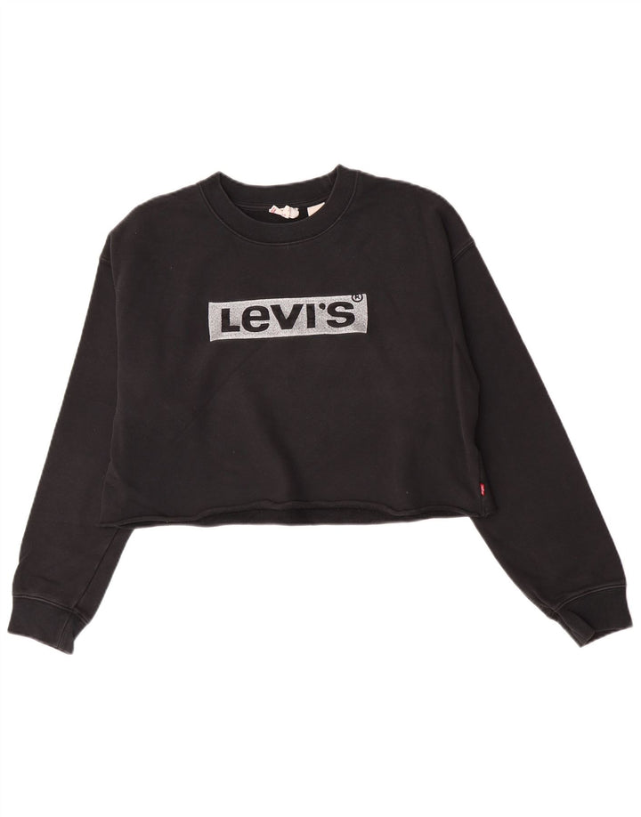 Levi's Sudadera de gran tamaño con gráfico para mujer, talla 10, algodón negro pequeño
