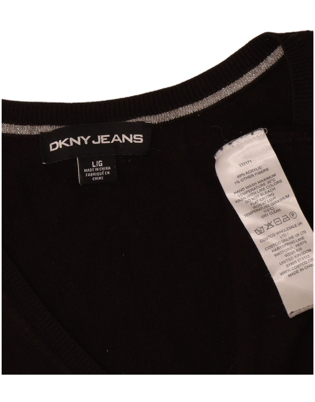 Dkny Suéter tipo jersey con cuello en V y gráfico extragrande para mujer UK 46 Large Black