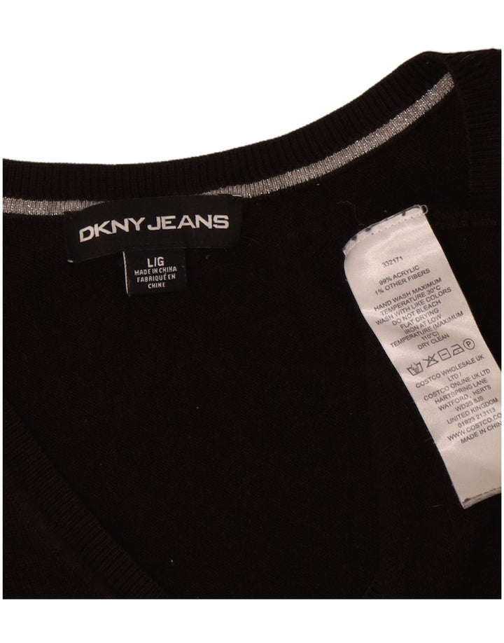 Dkny Suéter tipo jersey con cuello en V y gráfico extragrande para mujer UK 46 Large Black