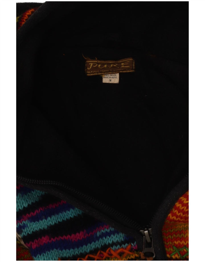 VINTAGE suéter cárdigan con capucha para mujer Reino Unido 12 rayas multicolores medianas