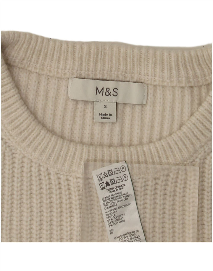 Marks & Spencer Jersey de cuello redondo para hombre pequeño poliéster blanco roto
