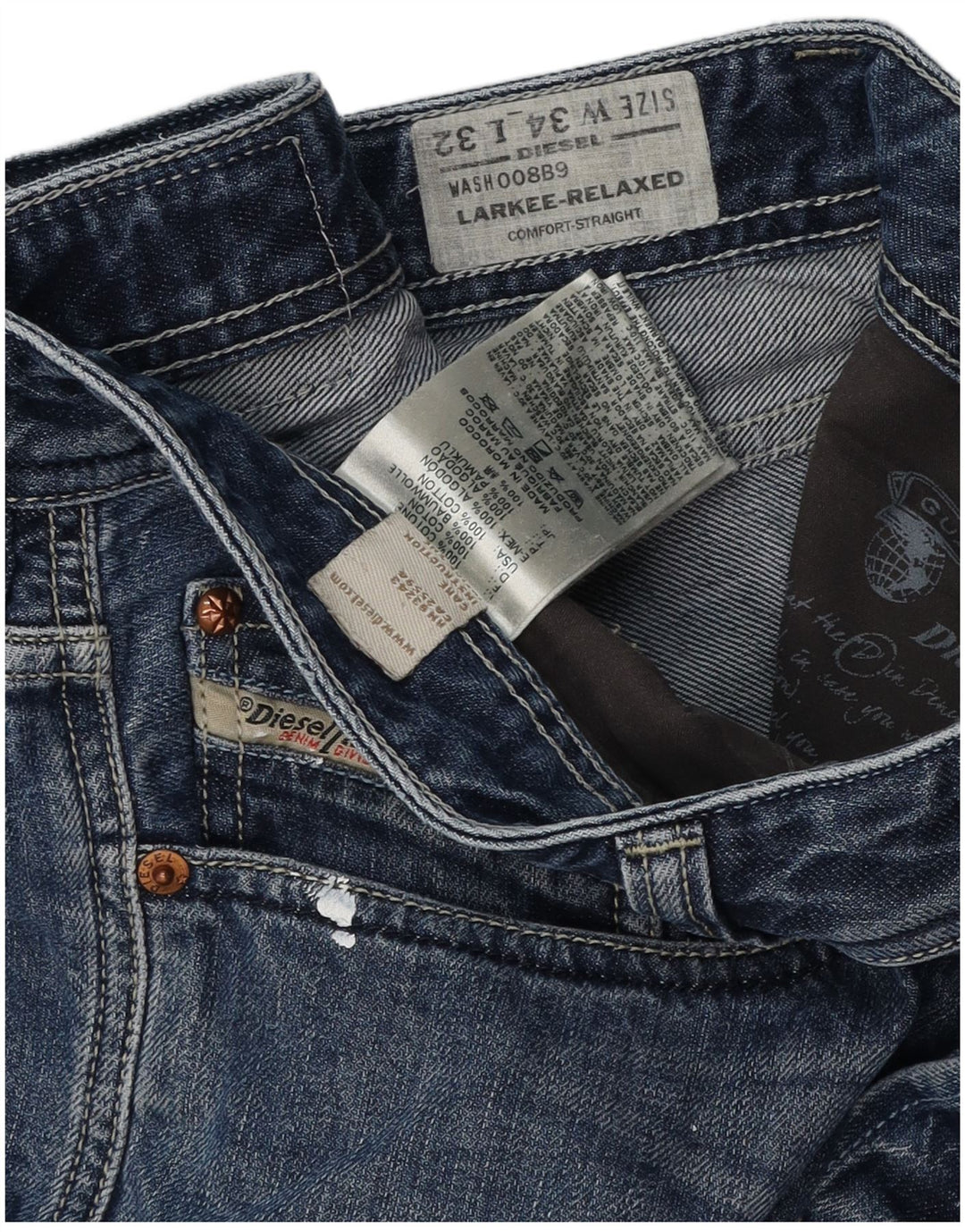 Diesel Hombre Larkee-Relaxed Vaqueros Rectos Desgastados W34 L32 Azul