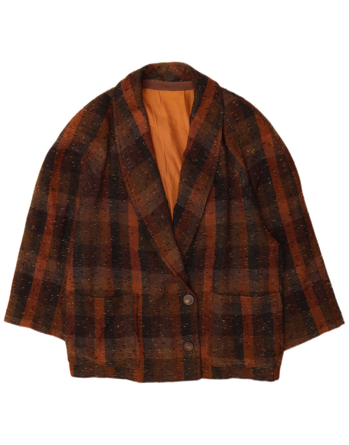 Vintage mujer 2 botones Blazer chaqueta Reino Unido 18 XL marrón comprobar