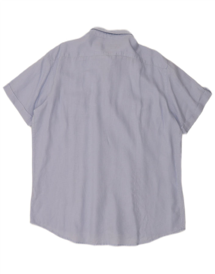 Camisa Carrera Hombre Manga Corta XL Lino Azul