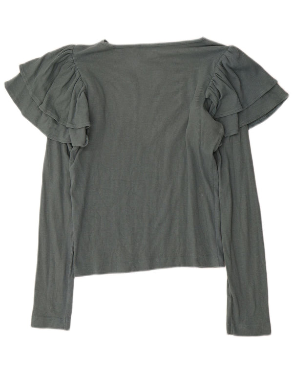 Zara Mujer Top Manga Larga UK 42 Gris Medio