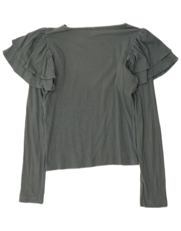 Zara Mujer Top Manga Larga UK 42 Gris Medio