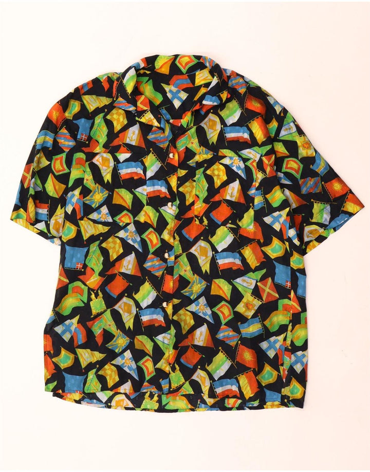 Vintage mujer patrón abstracto camisa blusa Reino Unido 16 grande multicolor