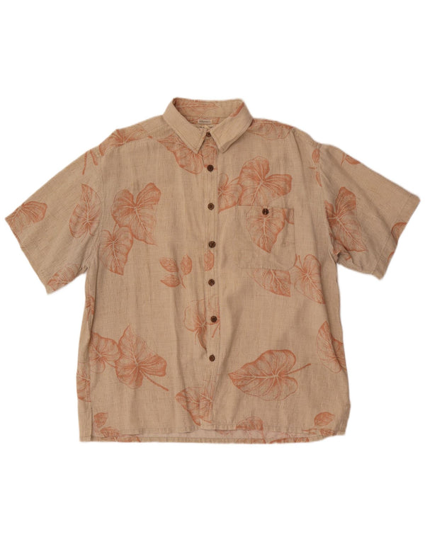 Island Republic Mens Short Sleeve Shirt XL Beige Floral Silk