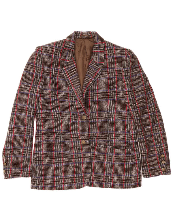 Vintage mujer 2 botones Blazer chaqueta IT 44 lana de pata de gallo marrón medio