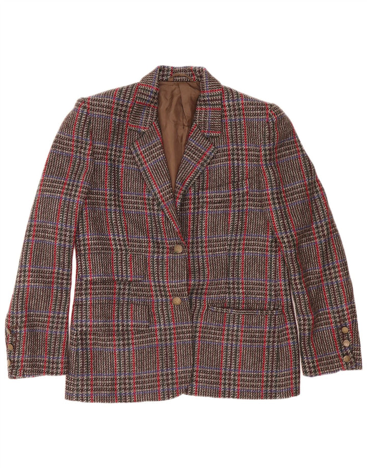 Vintage mujer 2 botones Blazer chaqueta IT 44 lana de pata de gallo marrón medio