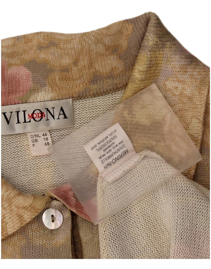 VILONA MODA Jersey de cuello polo para mujer UK 18 XL Lana floral amarilla