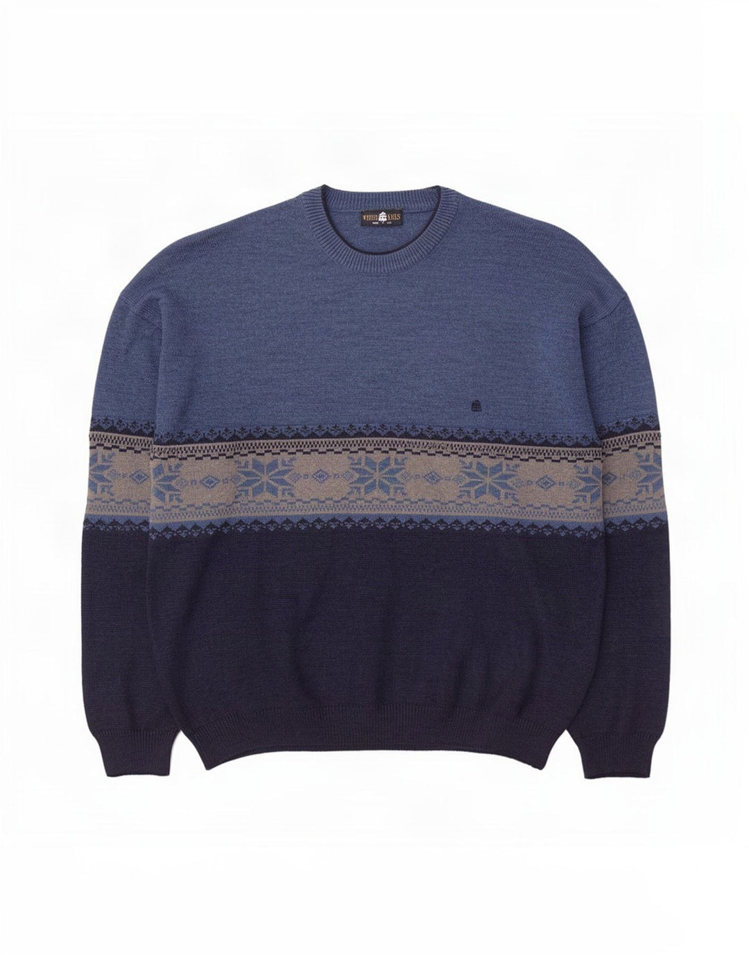 Jersey de cuello redondo para hombre de White Sails, jersey de lana Fair Isle azul grande