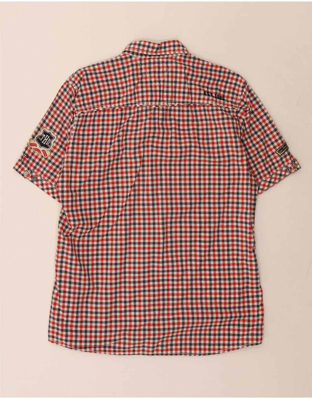 TOMMY HILFIGER Camisa de manga corta Heritage para hombre XL Algodón a cuadros rojos