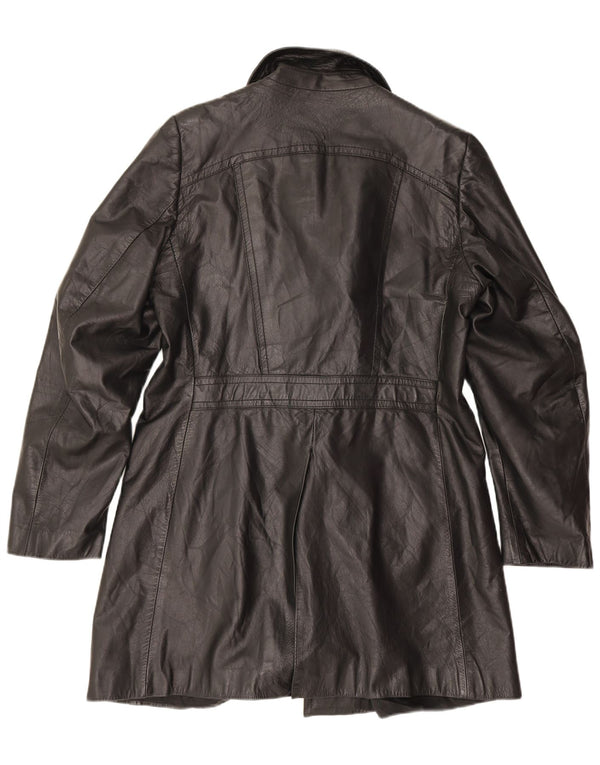 Vintage hombres cuero abrigo Reino Unido 38 medio negro