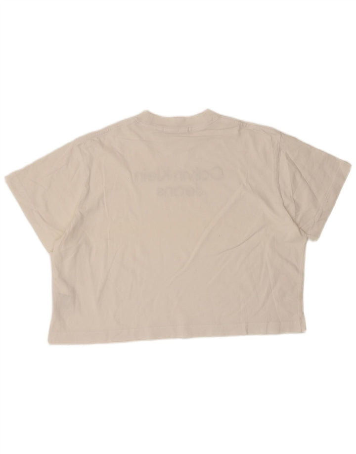 Calvin Klein Jeans - Camiseta corta con gráfico para mujer, talla 40, talla mediana, color blanco