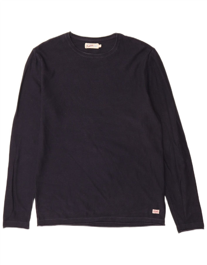 Jack & Jones Jersey de cuello redondo para hombre, talla grande, azul marino