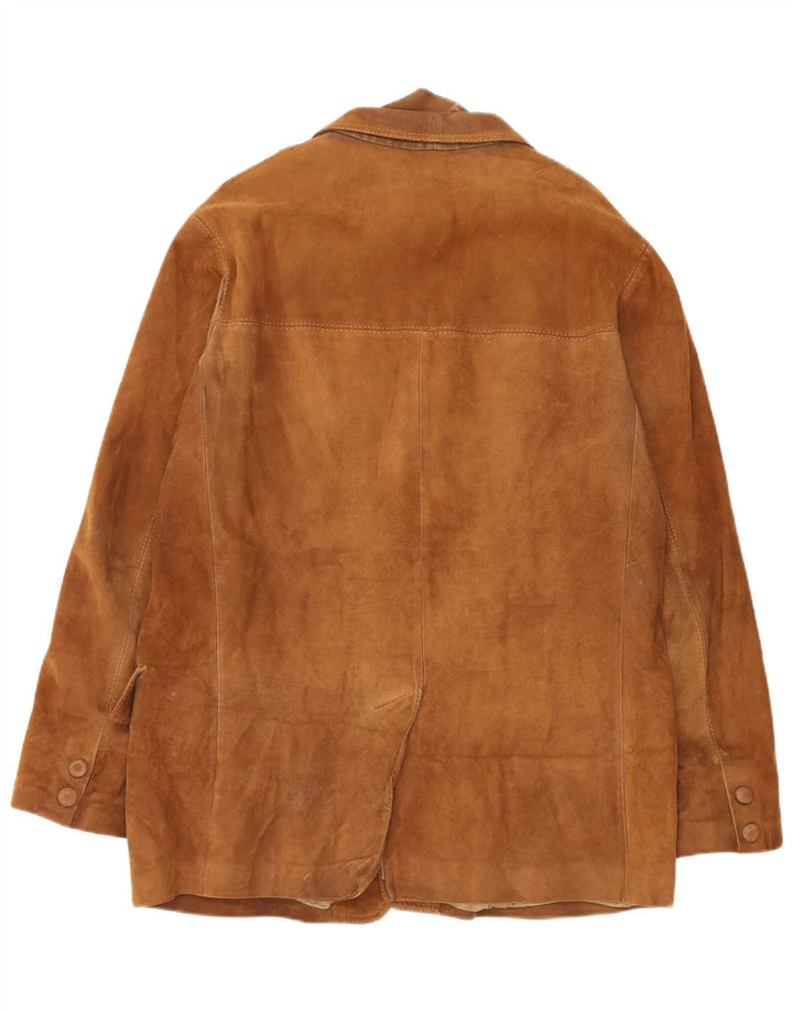 Vintage hombres 3 botones ante Blazer chaqueta Reino Unido 40 cuero marrón grande