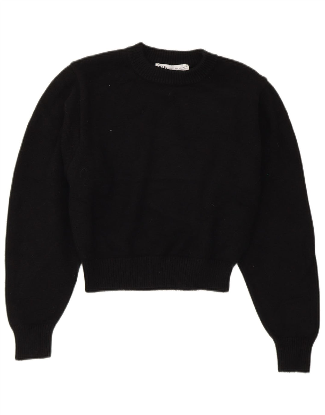ZARA Mujer Crop Crew Neck Jumper Sweater UK 10 Small Viscosa Negra