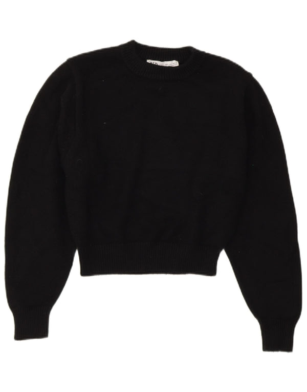 ZARA Mujer Crop Crew Neck Jumper Sweater UK 10 Small Viscosa Negra