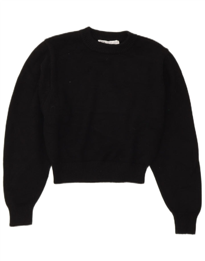 ZARA Mujer Crop Crew Neck Jumper Sweater UK 10 Small Viscosa Negra