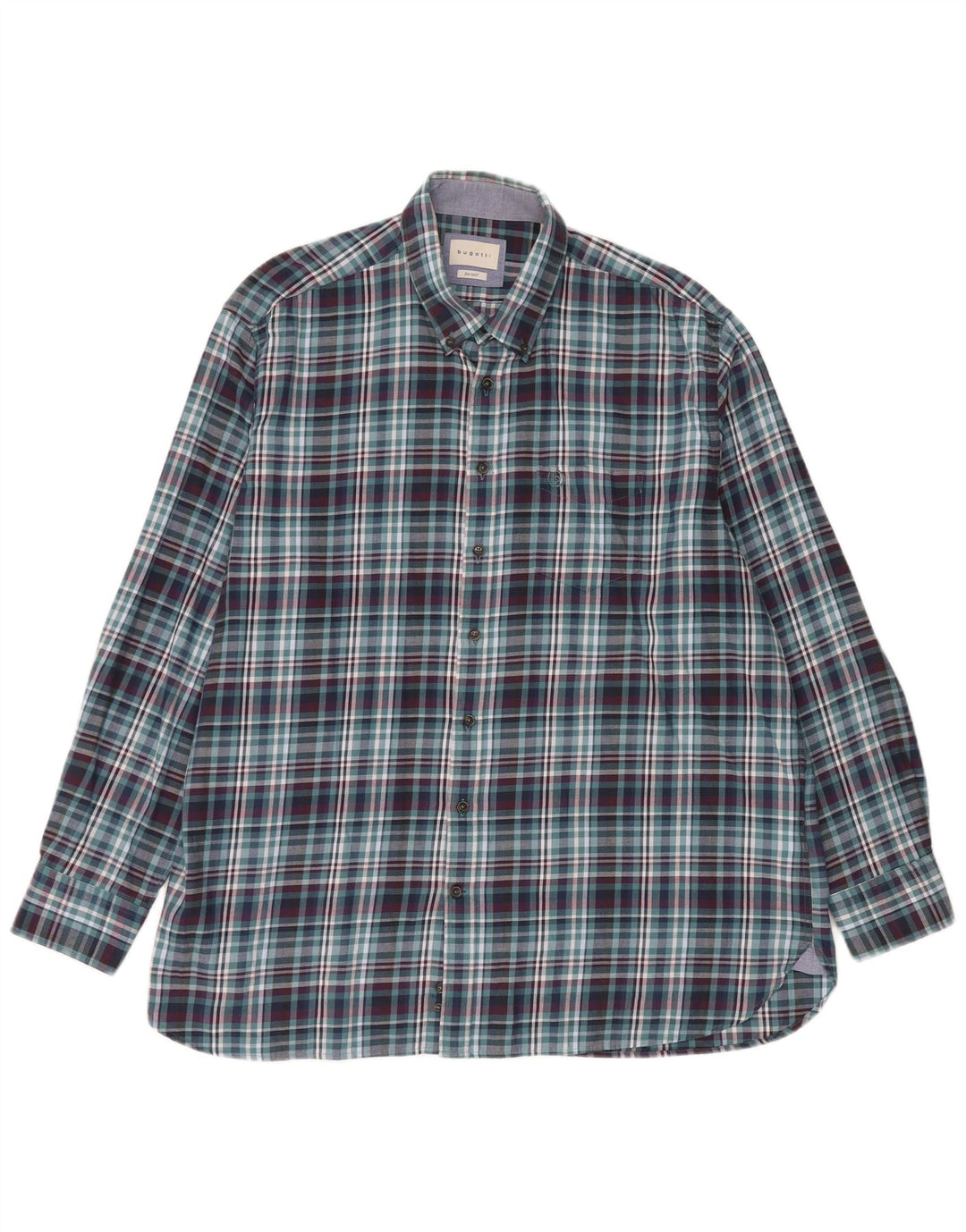 Bugatti Camisa Franela Hombre Talla 45/46 2XL Algodón Cuadros Azul