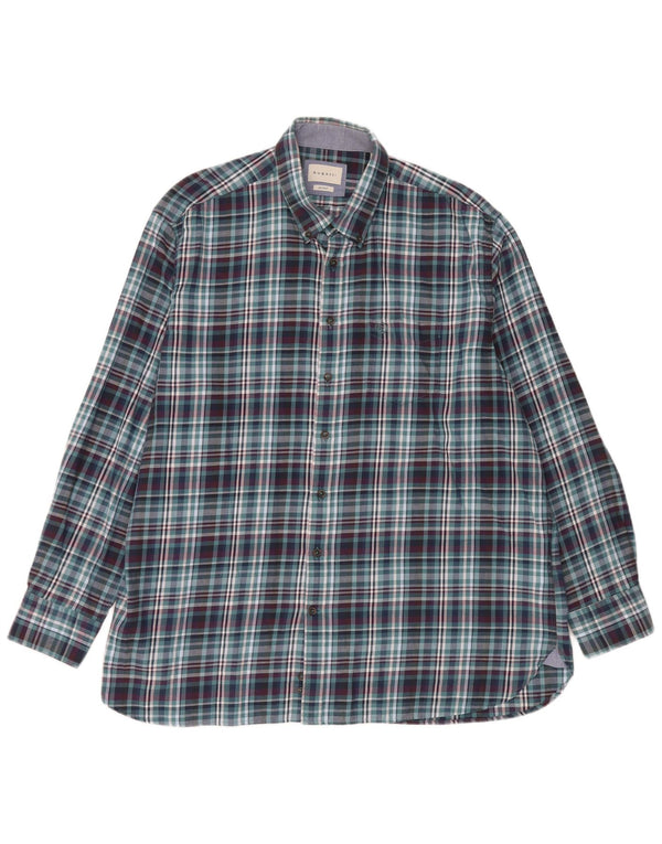 Bugatti Camisa Franela Hombre Talla 45/46 2XL Algodón Cuadros Azul