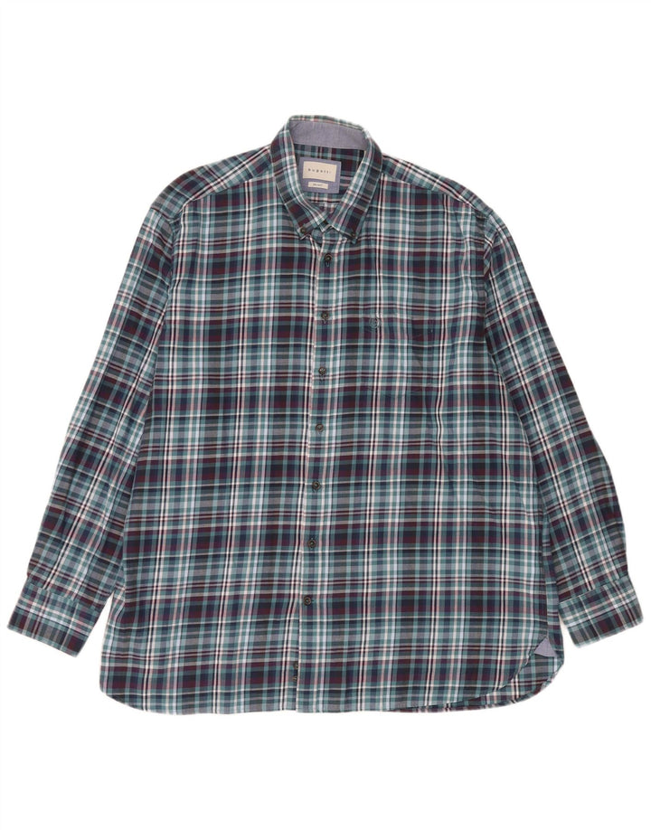 Bugatti Camisa Franela Hombre Talla 45/46 2XL Algodón Cuadros Azul