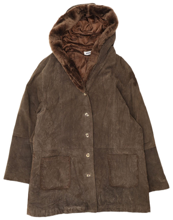 EURONOVA Abrigo de ante con capucha de gran tamaño para mujer IT 52/54 2XL Marrón
