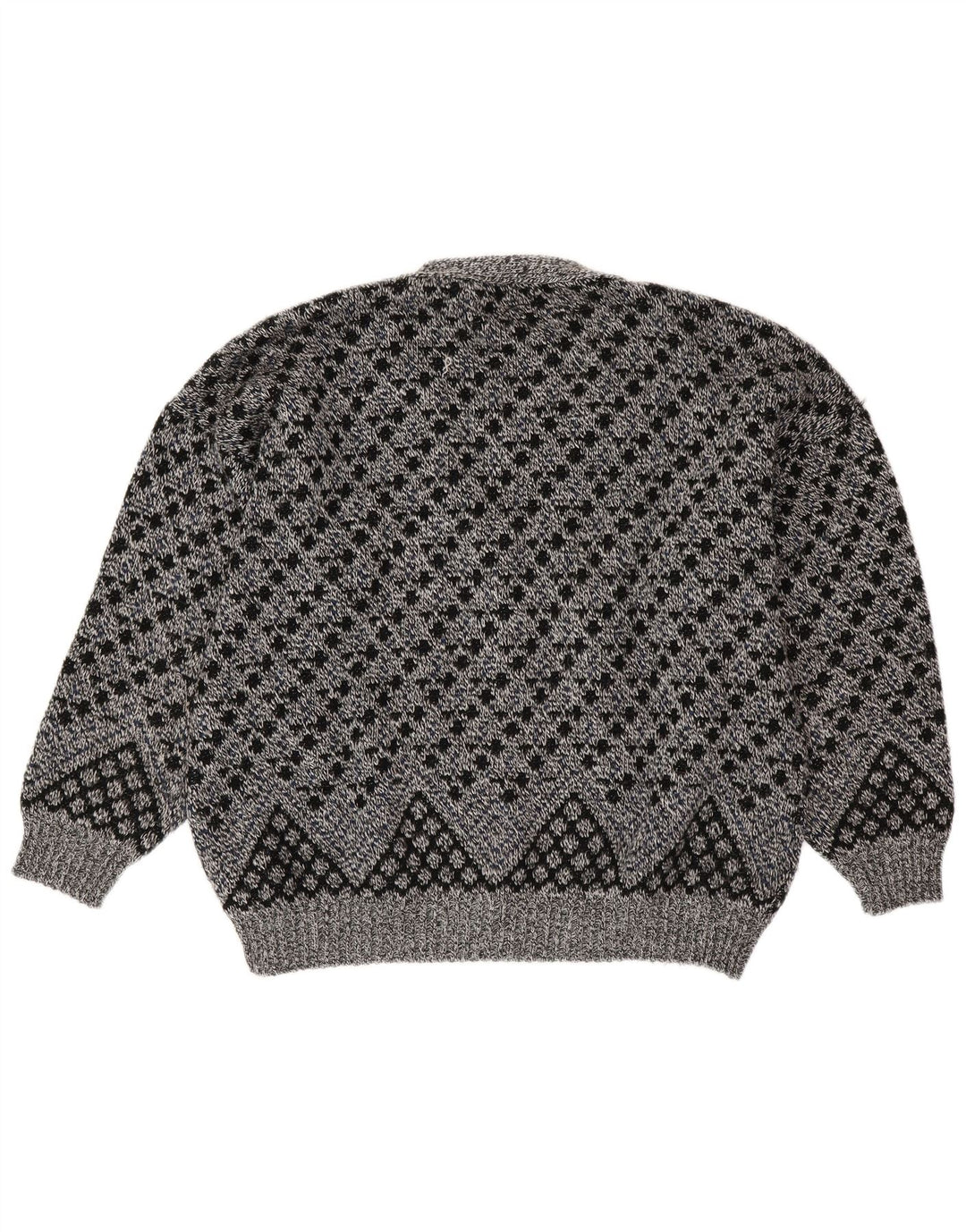 VINTAGE Hombres Cardigan Suéter XL Gris Lana Geométrica