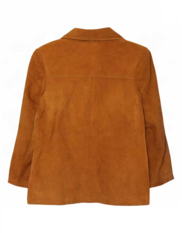 Vintage mujer 2 botones ante Blazer chaqueta Reino Unido 12 cuero beige medio
