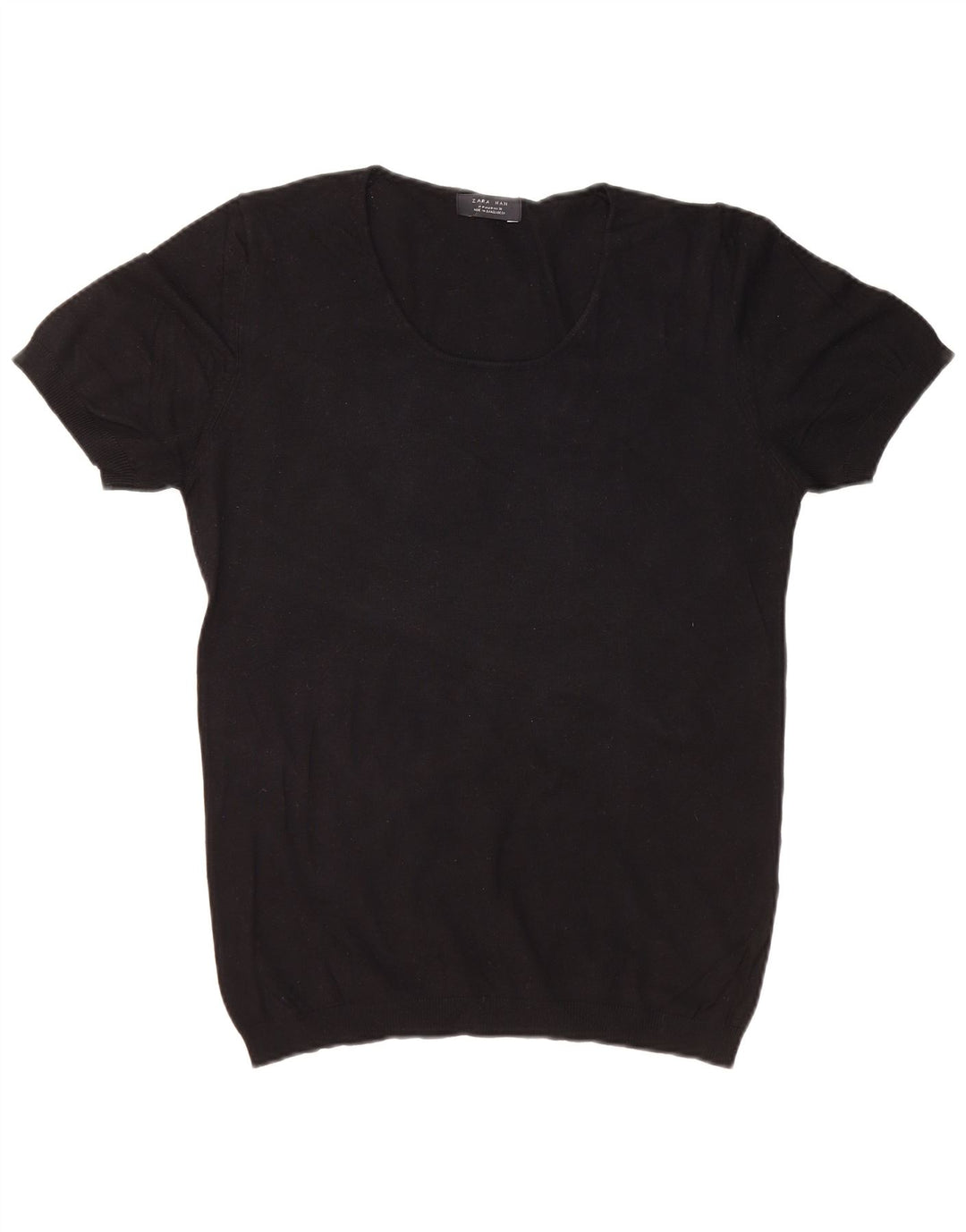 ZARA Hombre Jersey De Manga Corta Con Cuello Barco Medium Black