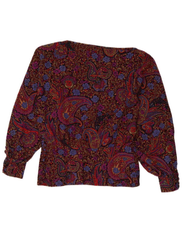 Vintage mujer manga larga blusa Top Reino Unido 12 medio multicolor Paisley